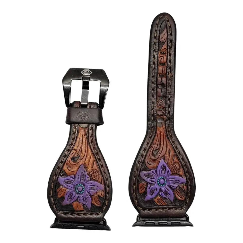 Hadlock Designs Leather Apple Watch Band 42 44 45 46 49mm Western Tooled Cuff